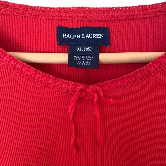 Vintage Ralph Lauren Ribbed Red Top w/ Bow Detail - Picture 4 of 6